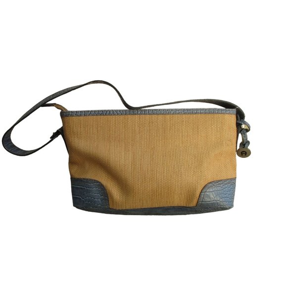 *Etienne Aigner Vintage Satchel Shoulder Bag Rattan Blue Croc Leather Trim - Picture 2 of 10